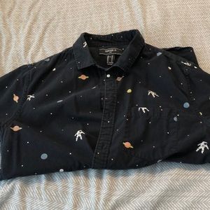Forever 21 Space Print Short Sleeve Button Down, Size M